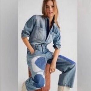 Free People x Sandrine Rose Patchwork Jumpsuit Overall Size S new with tag